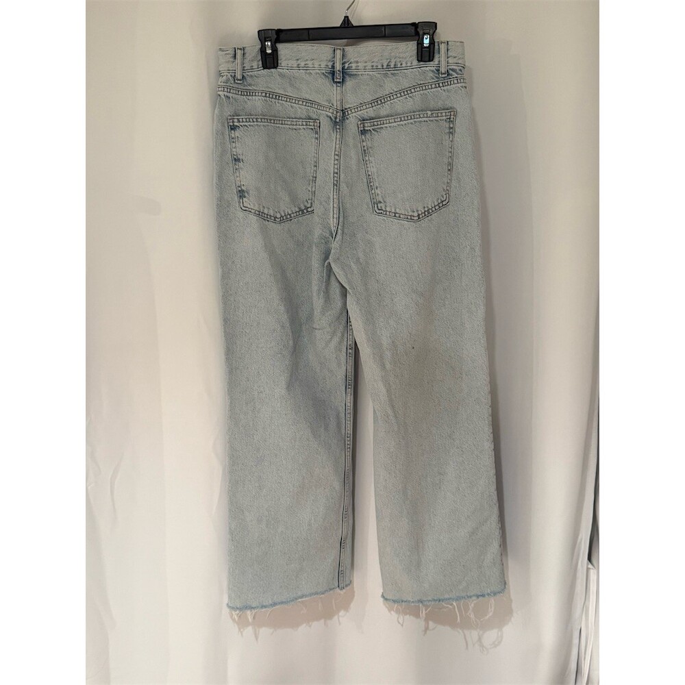 Zara Jeans Womens Size 12 Light Wash Blue Wide-Leg Cropped High Rise Raw12 - Picture 6 of 11